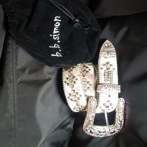b.b.simon pink crystal,leather, horse hair, belt. M/36inch excellent cond.